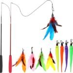 Interactive Cat Toy 2PCS Retractable Wand Toy and 9PCS Cat Feather Toys Refills
